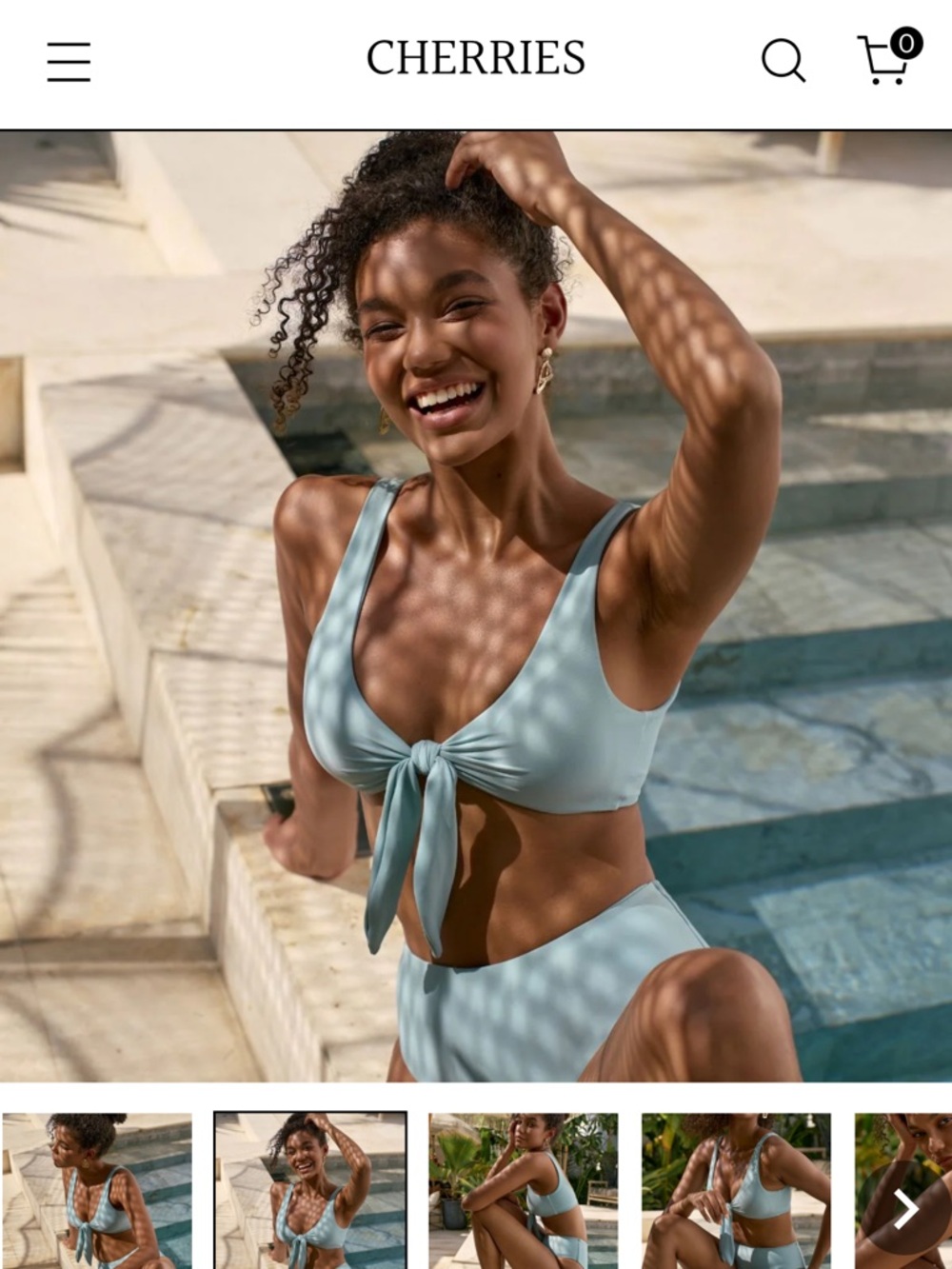 Cherries Ava Lift Up Bikini - Top and Bottom - Blue - NWT